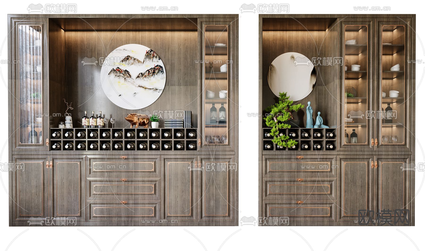 新中式实木酒柜su模型下载（渲染图1）