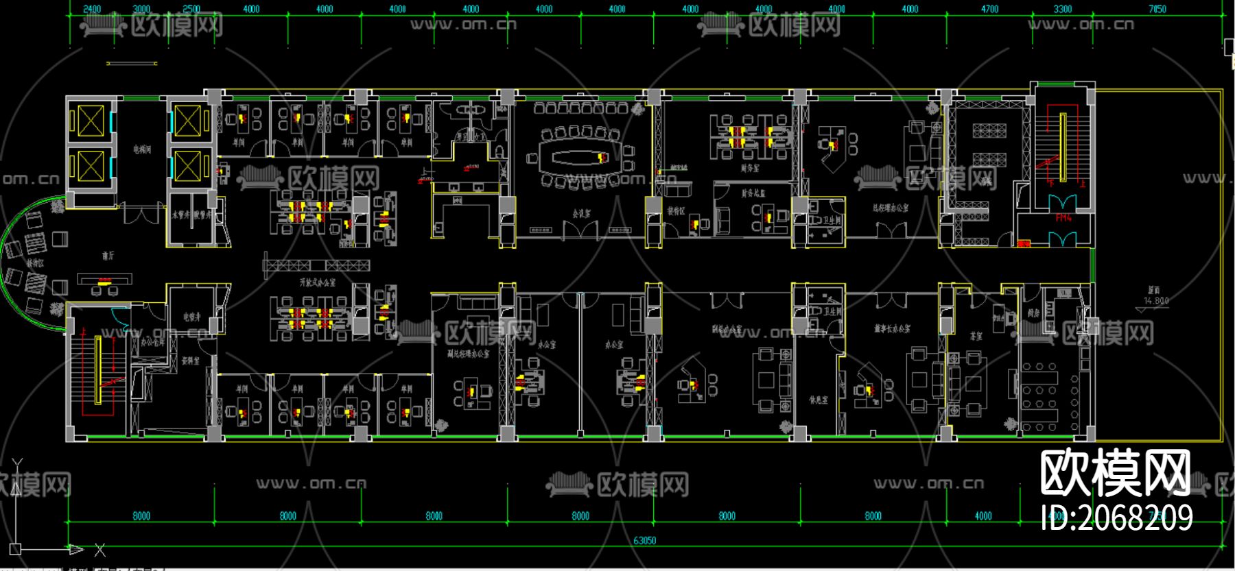 办公室cad施工图下载（渲染图6）