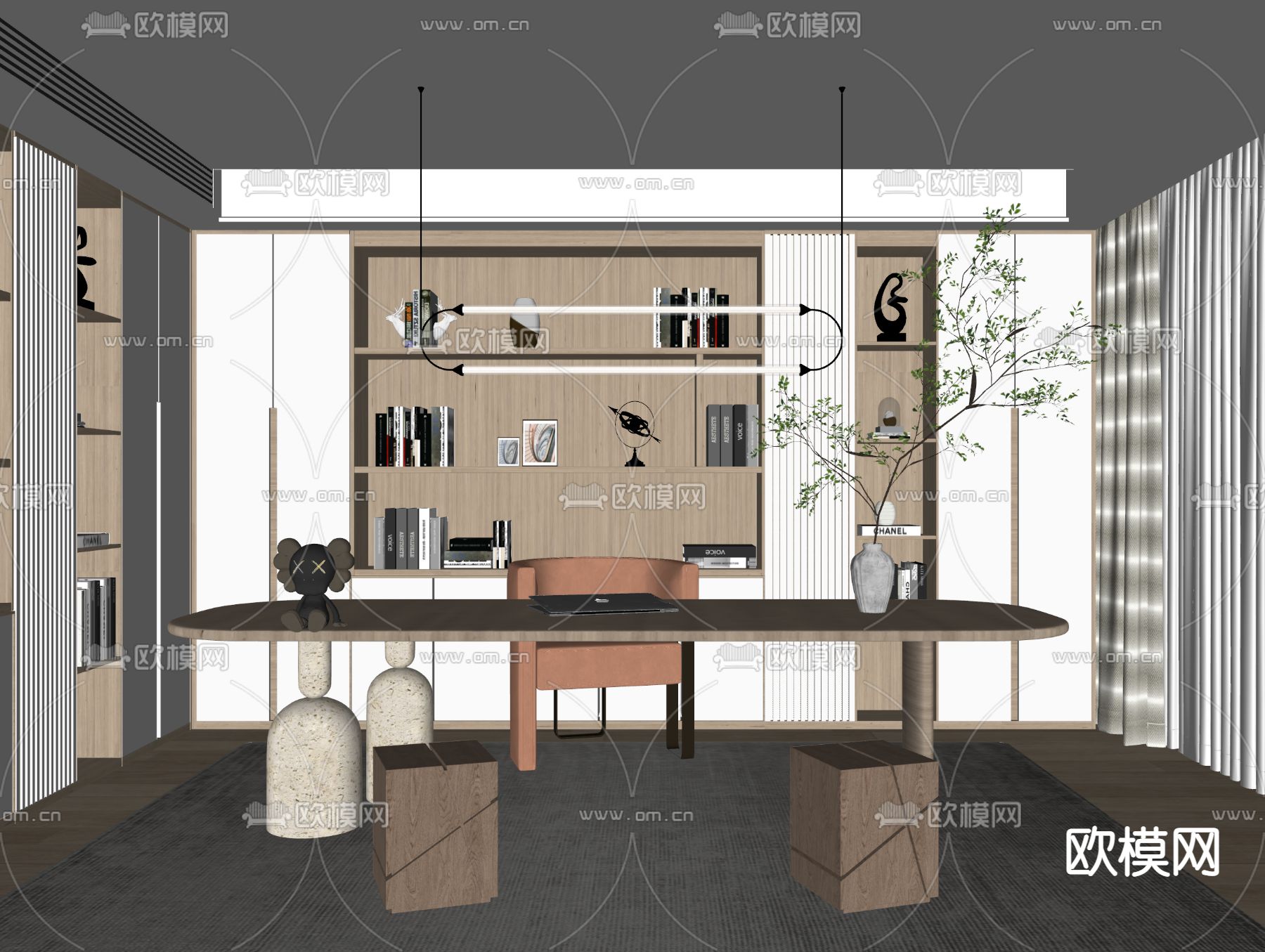 北欧书房su模型下载（渲染图2）