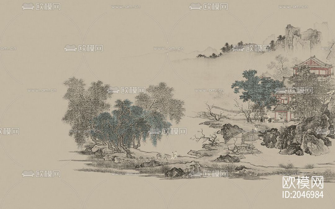 中式山水壁画壁纸