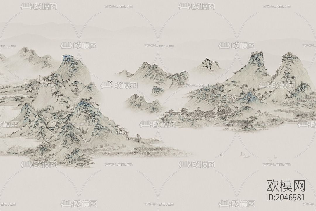 山水金山壁画壁纸下载（渲染图3）