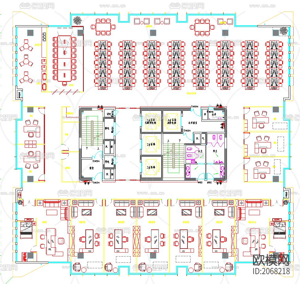 办公室平面cad施工图下载（渲染图2）