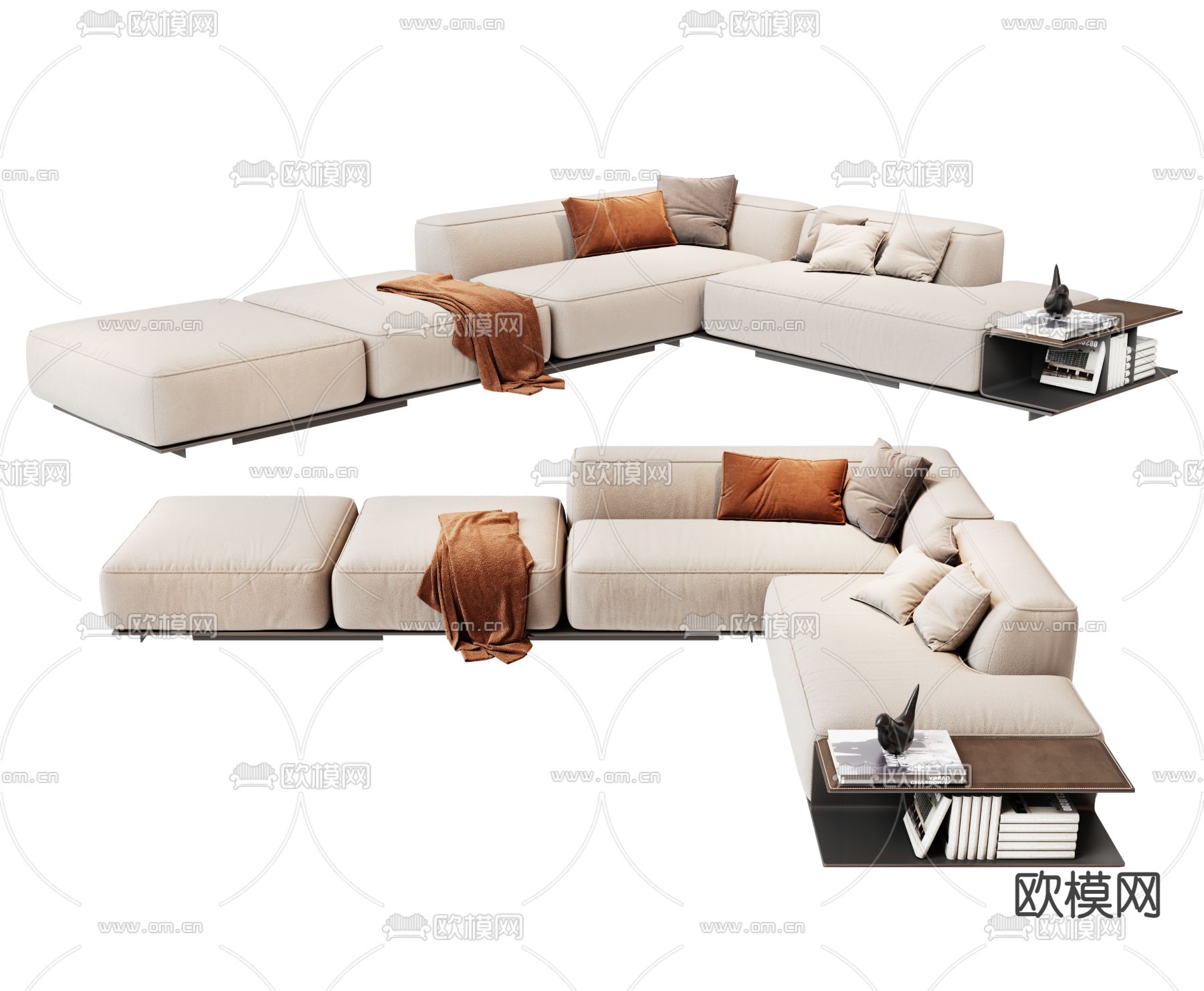 现代布艺转角沙发3d模型下载（渲染图1）