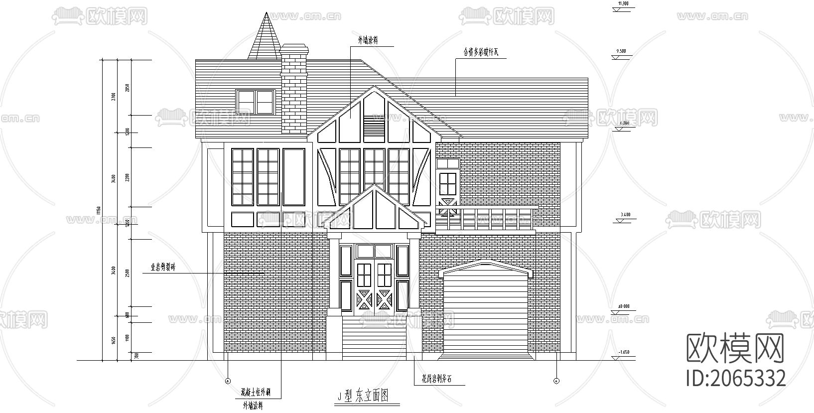 独栋别墅cad图纸下载（渲染图1）