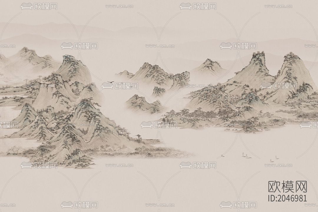 山水金山壁画壁纸下载（渲染图1）