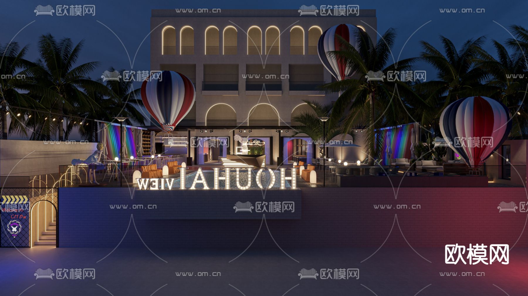 现代酒店户外泳池3d模型