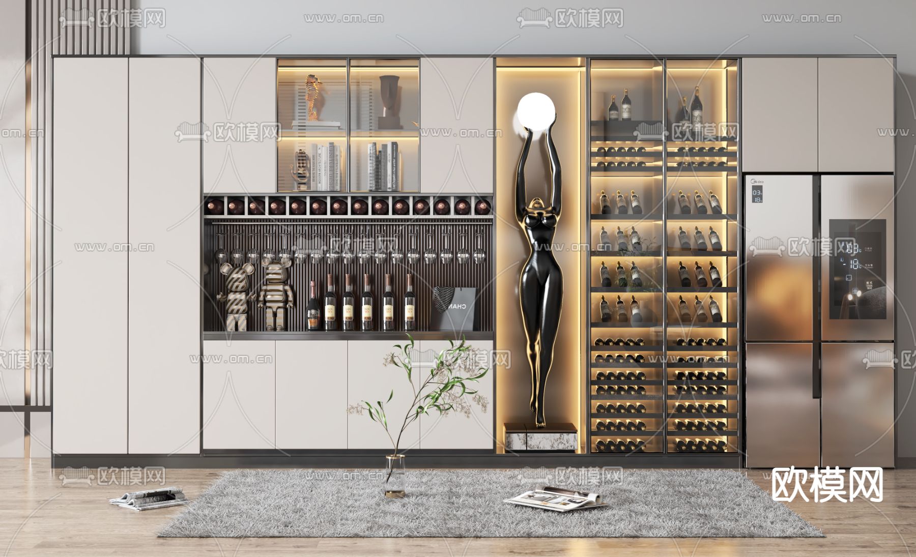 现代酒柜su模型下载（渲染图1）