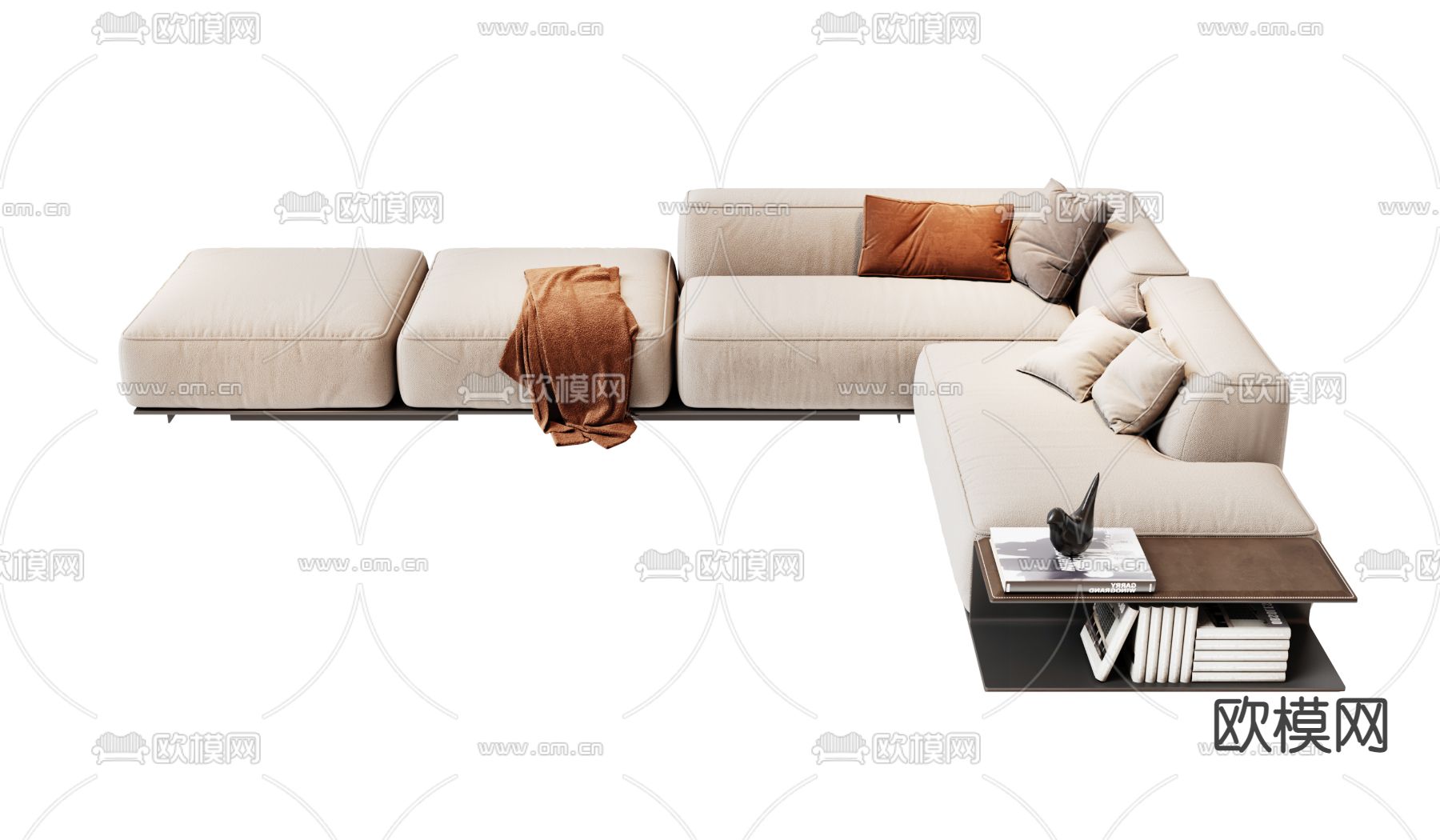 现代布艺转角沙发3d模型下载（渲染图2）