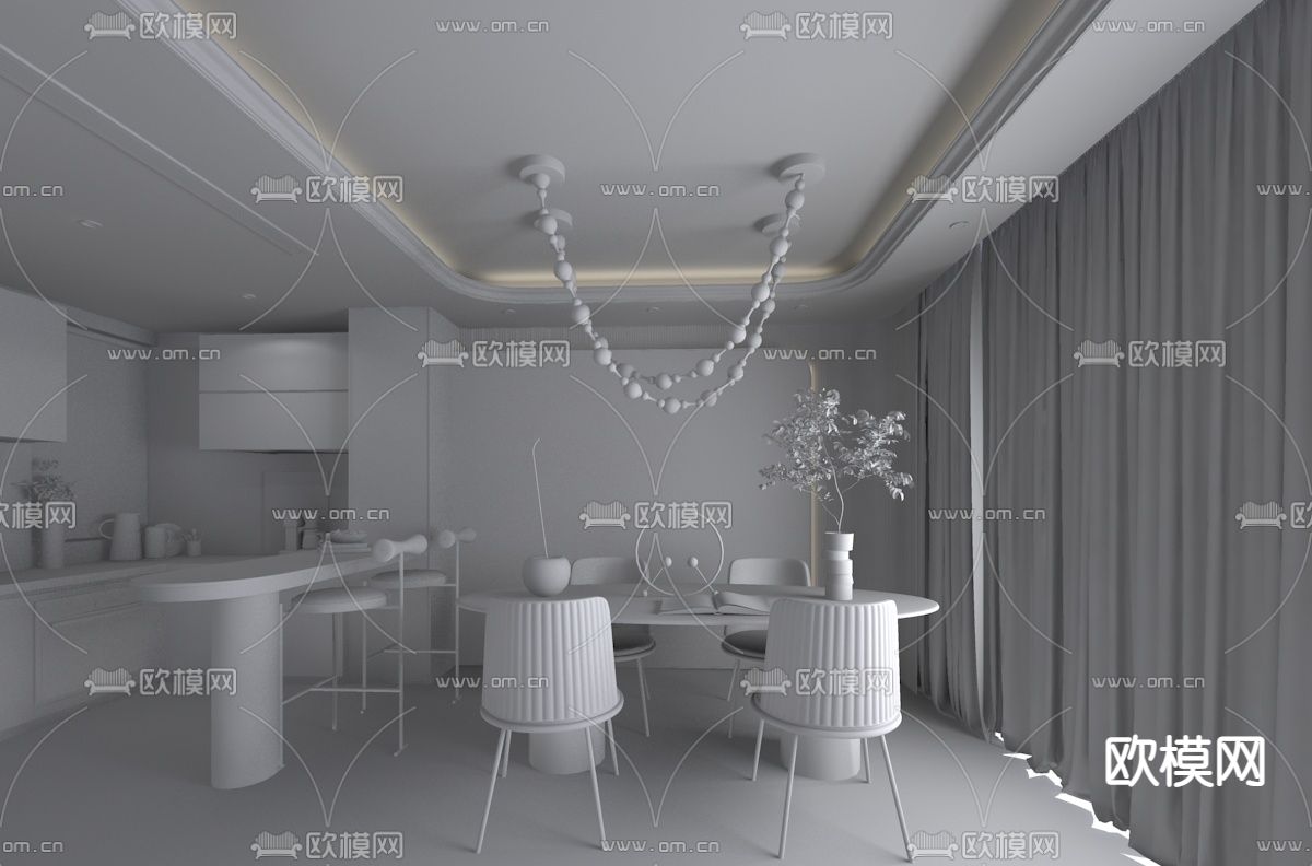 元禾大千 现代餐厅3d模型下载（渲染图2）