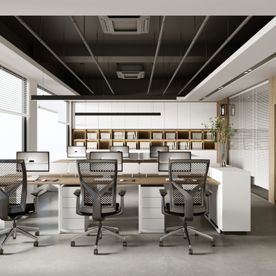  现代开放式办公室su模型 