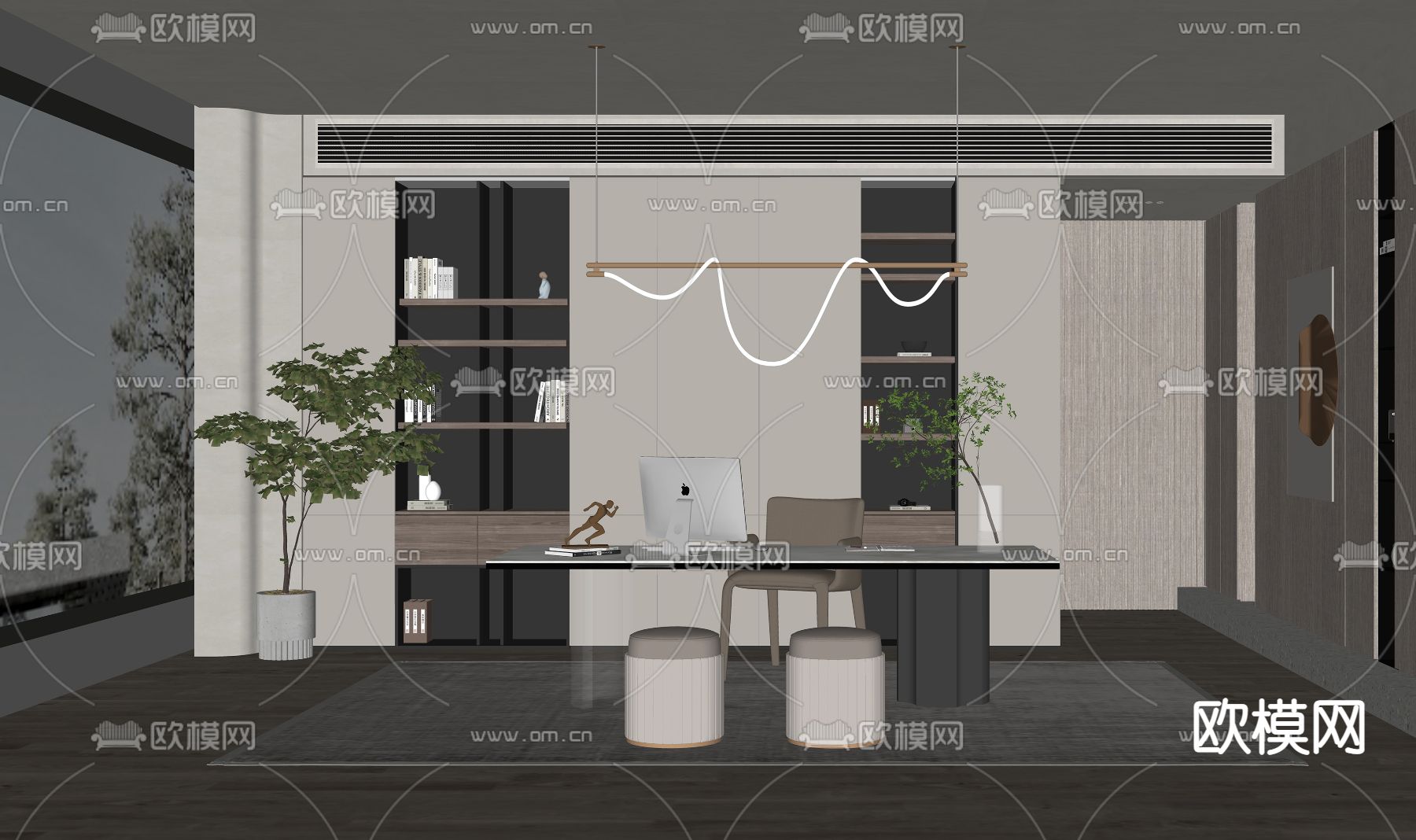 现代书房su模型下载（渲染图2）