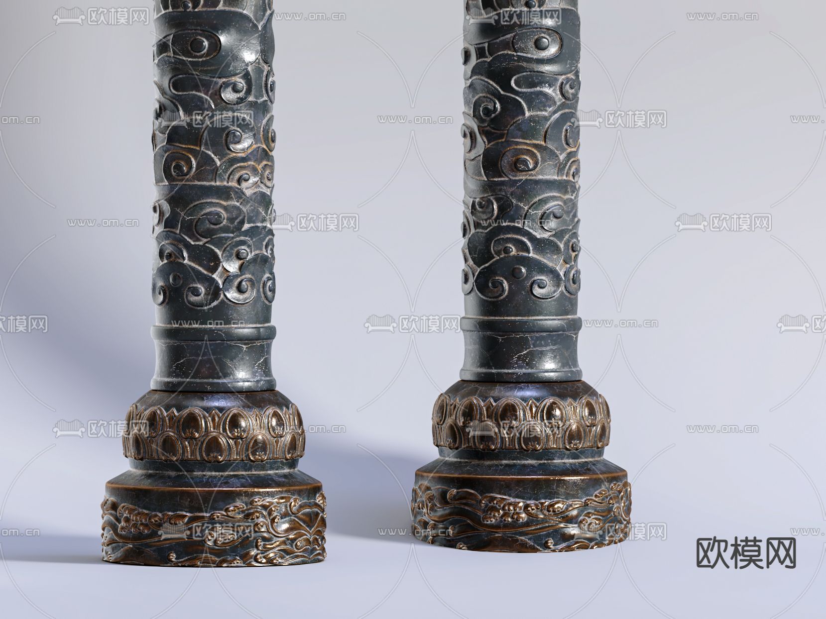 新中式祥云雕花石柱3d模型下载（渲染图2）