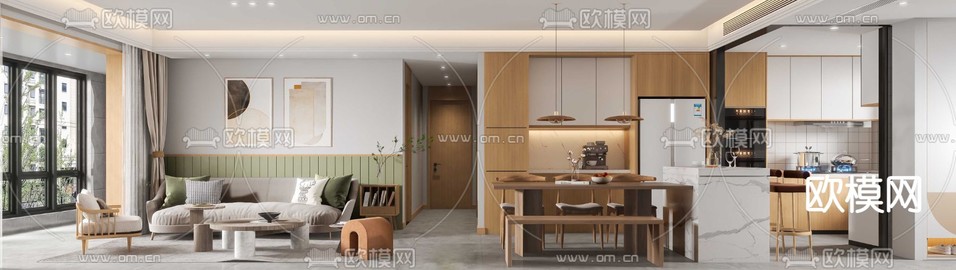 现代客餐厅免费3d模型下载(渲染图1)