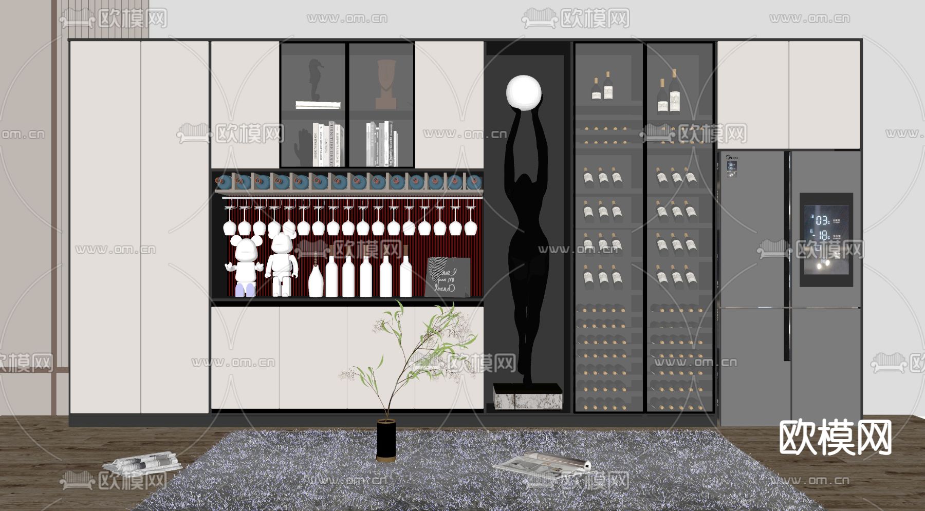 现代酒柜su模型下载（渲染图2）