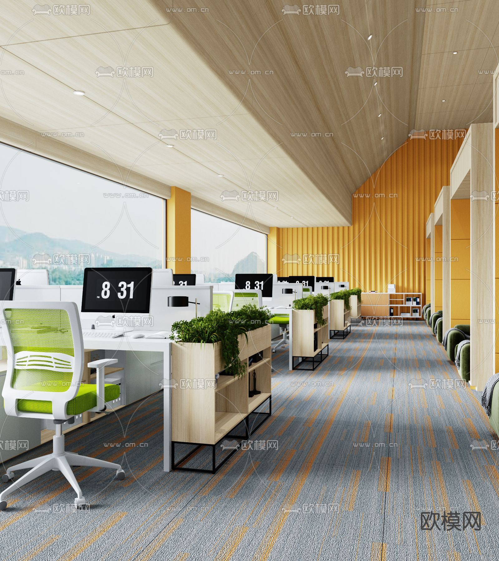 现代开放式办公区su模型下载_ID11905808_sketchup模型下载-欧模网