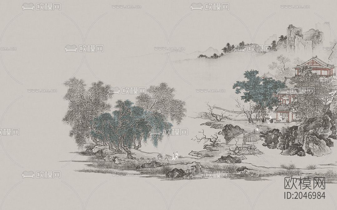 中式山水壁画壁纸