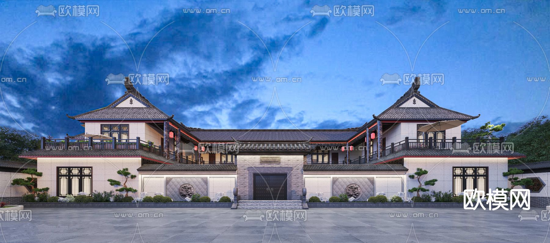 中式四合院免费3d模型下载（渲染图1）