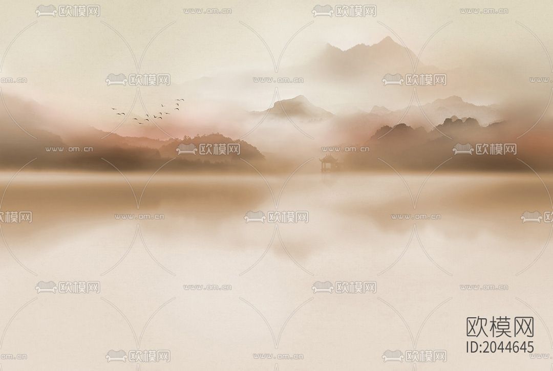 山水写意壁画壁纸下载（渲染图1）