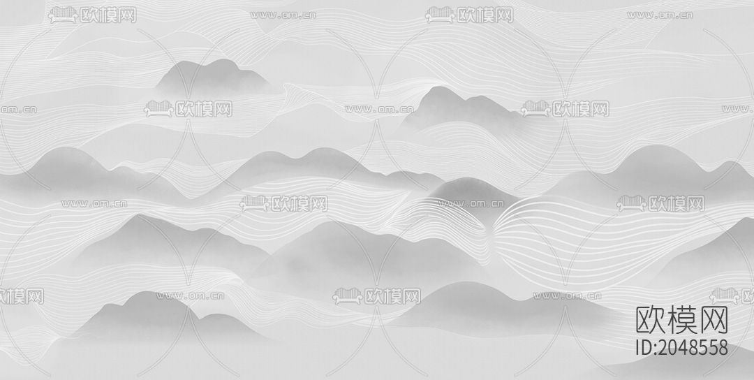 中式山水云海线条壁画壁纸下载（渲染图1）