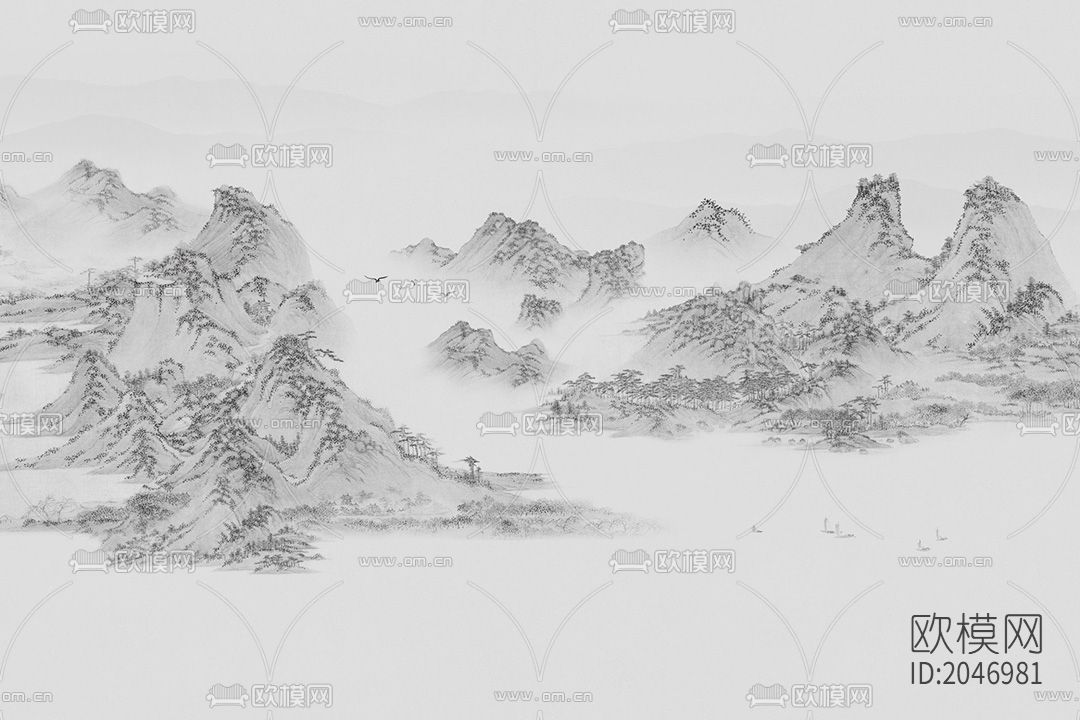 山水金山壁画壁纸下载（渲染图4）