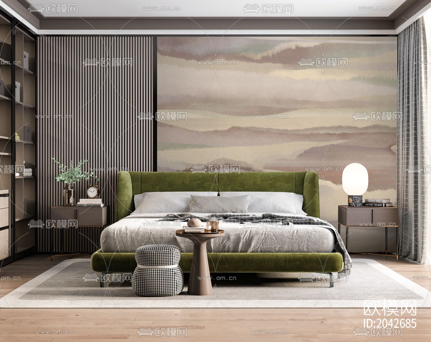 手绘山水意境抽象壁画壁纸背景墙下载（渲染图4）