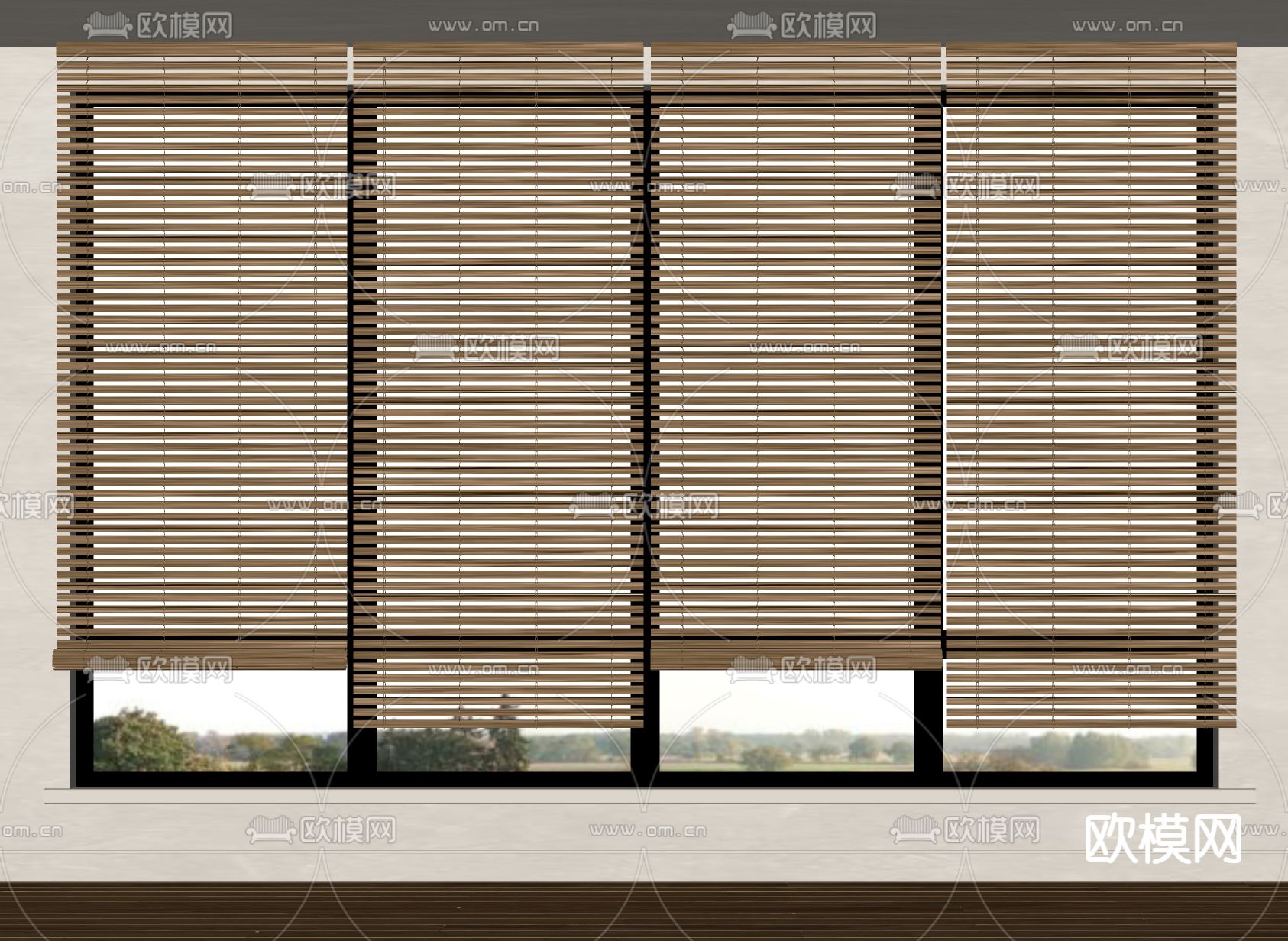 新中式百叶竹帘su模型下载（渲染图2）