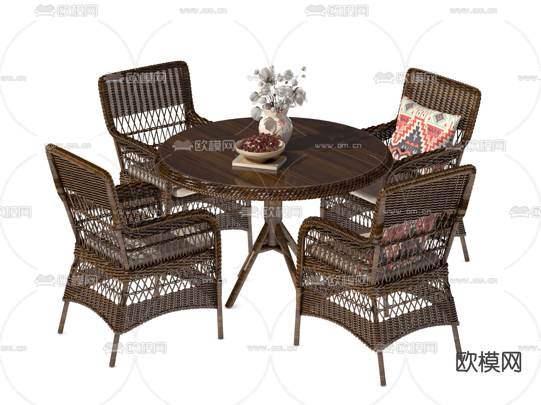 北欧藤编户外桌椅3d模型下载