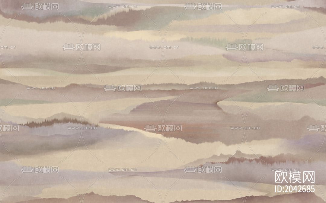 手绘山水意境抽象壁画壁纸背景墙下载（渲染图7）