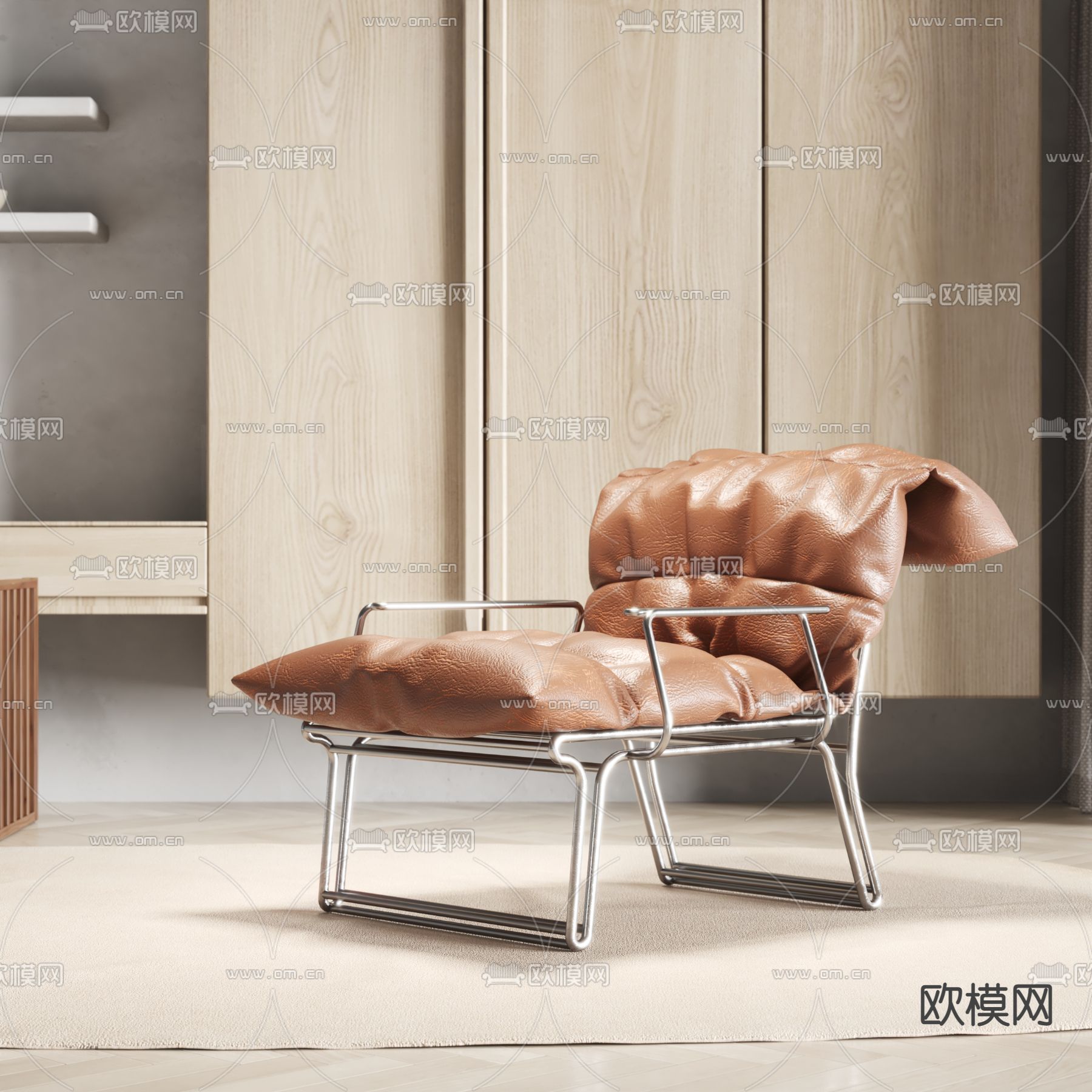 现代皮革休闲椅su模型下载（渲染图1）