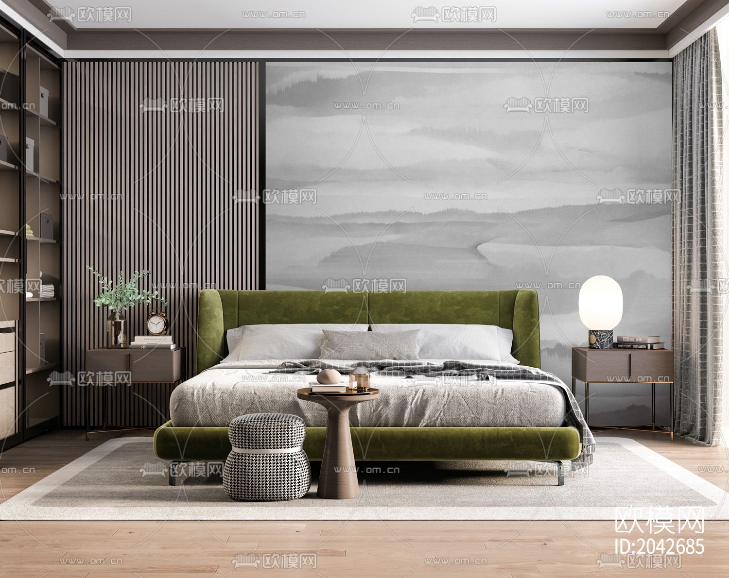 手绘山水意境抽象壁画壁纸背景墙下载（渲染图6）