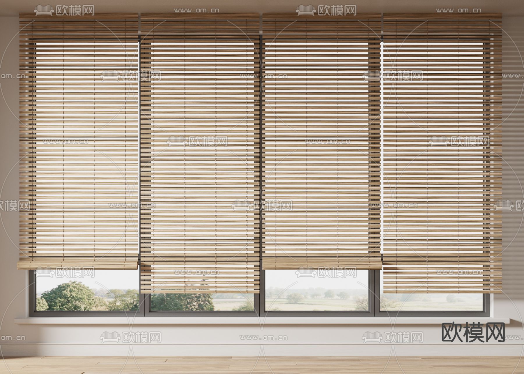 新中式百叶竹帘su模型下载（渲染图1）