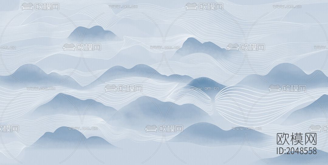 中式山水云海线条壁画壁纸下载（渲染图6）