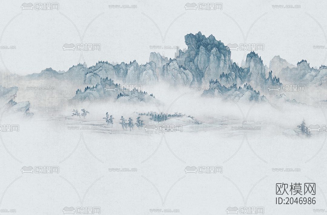 中式山水壁画壁下载（渲染图5）