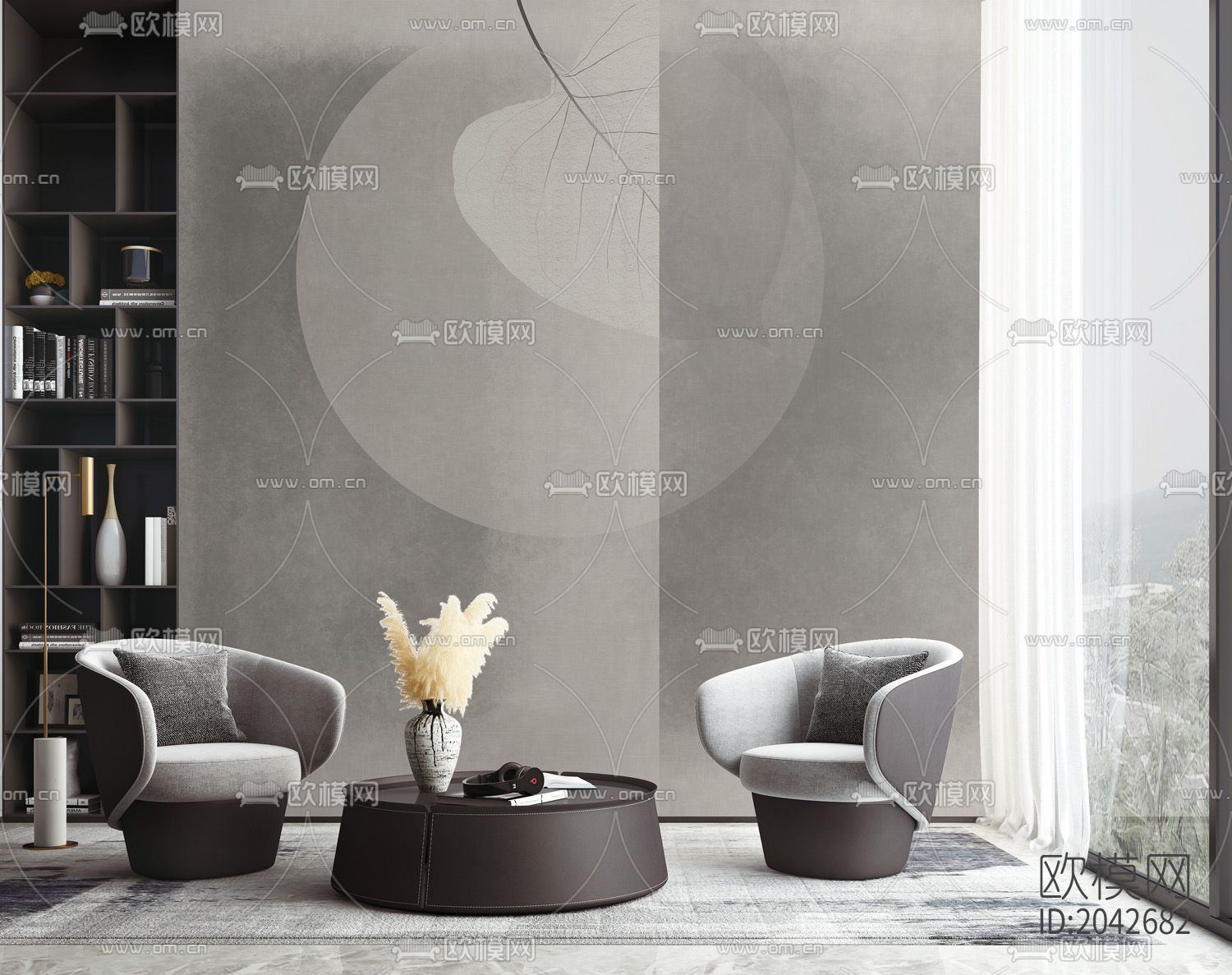 素雅复古壁画壁纸下载（渲染图4）