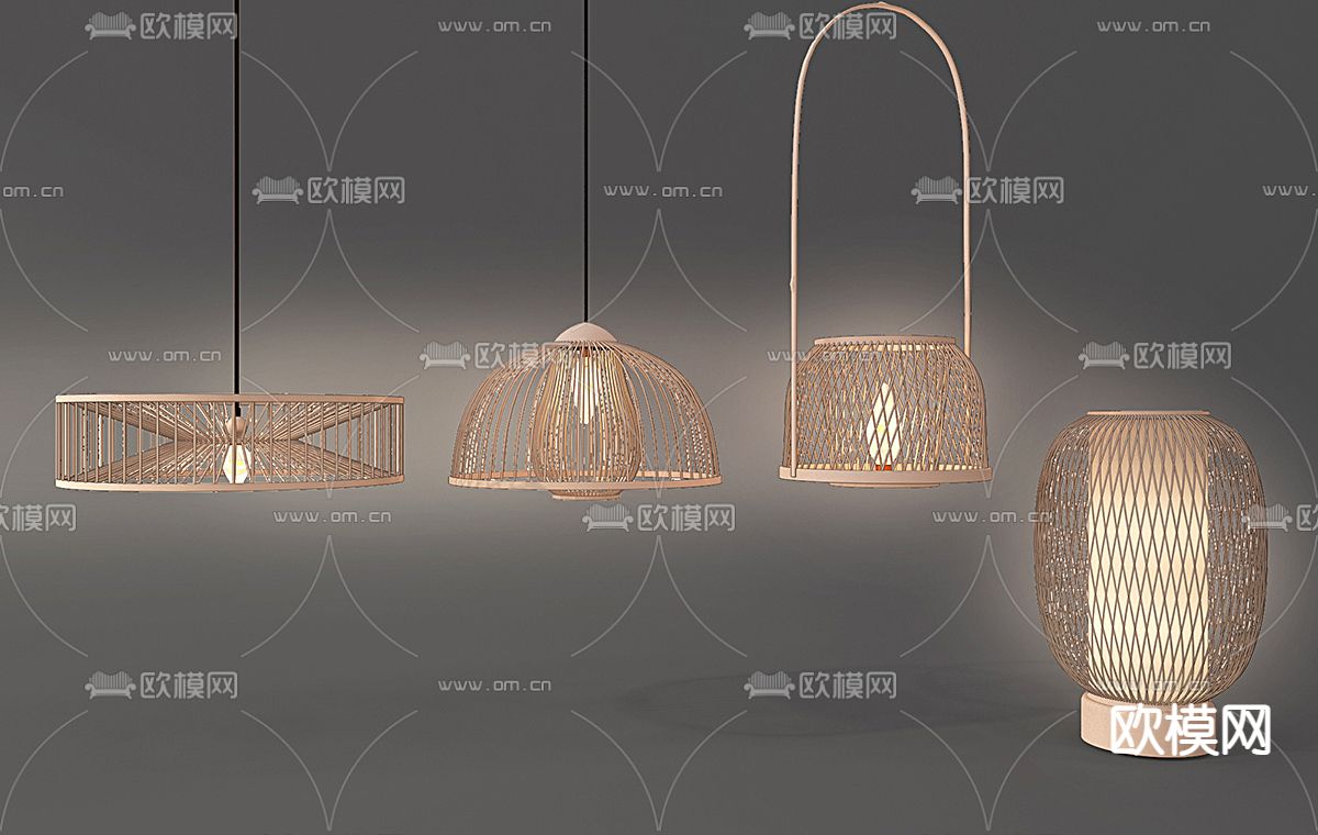 东南亚竹丝吊灯组合免费3d模型下载