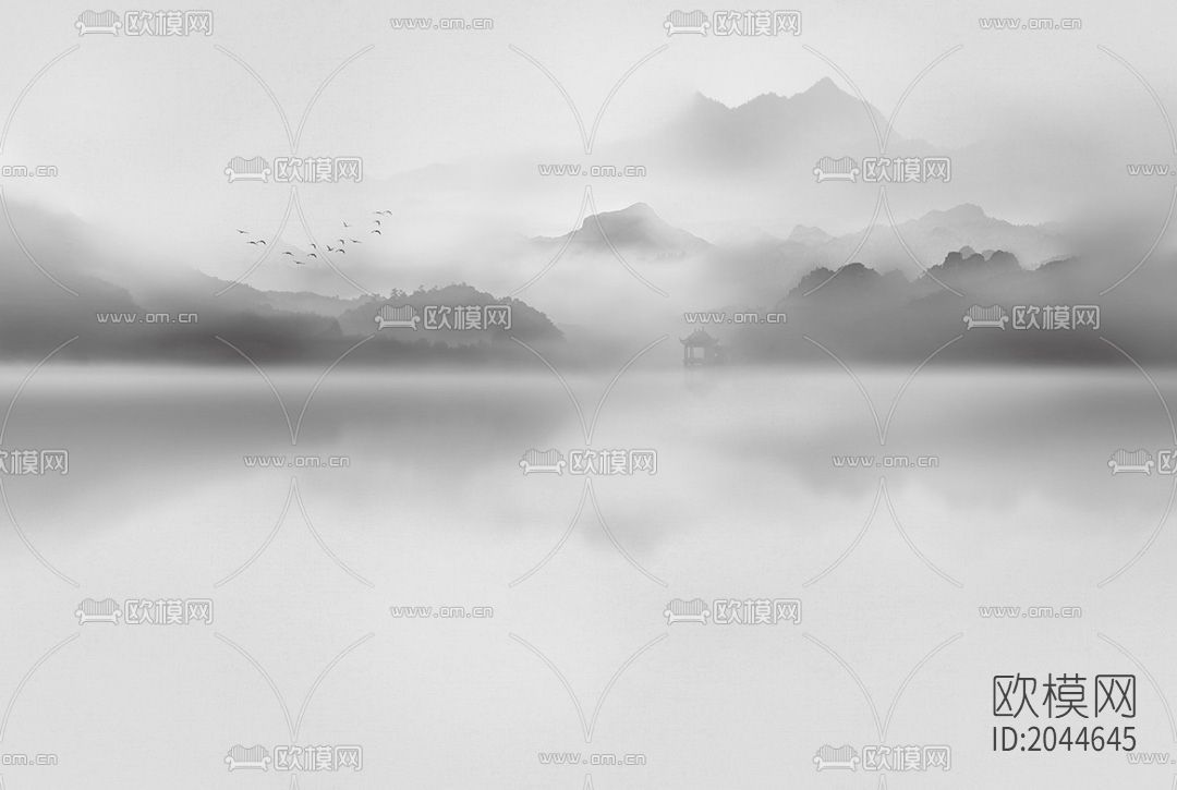 山水写意壁画壁纸下载（渲染图3）