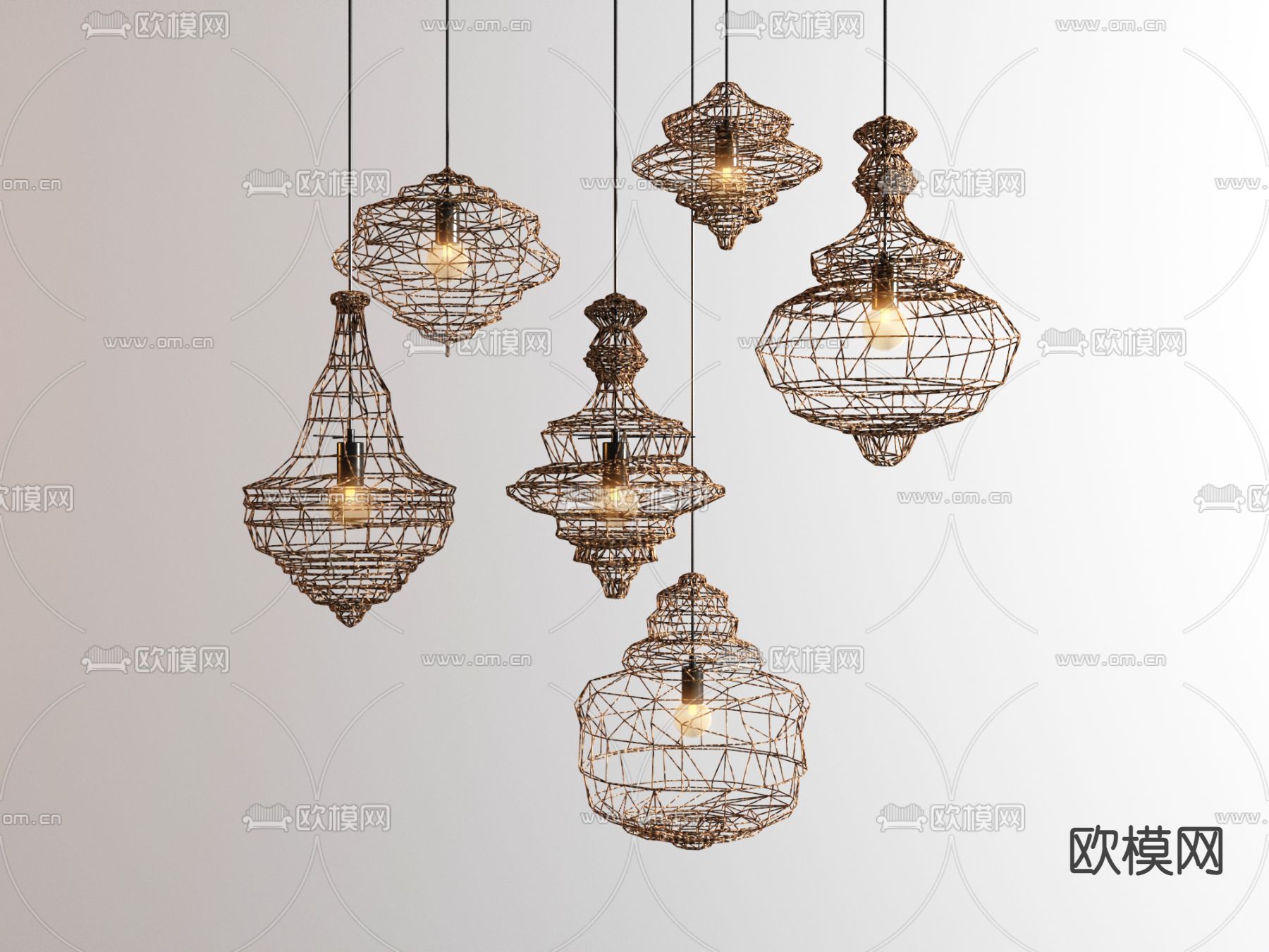 东南亚藤编吊灯su模型下载（渲染图1）