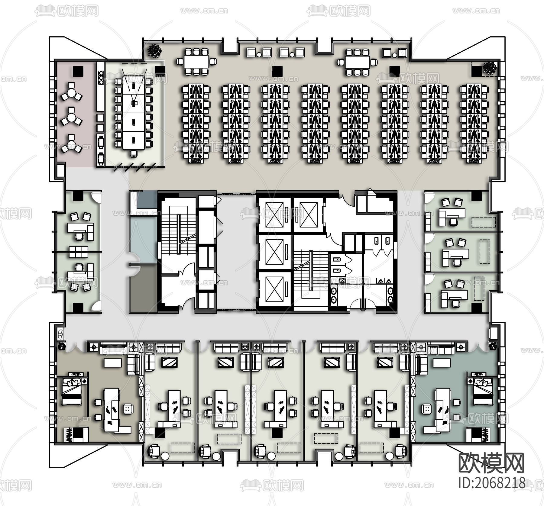 办公室平面cad施工图下载（渲染图1）