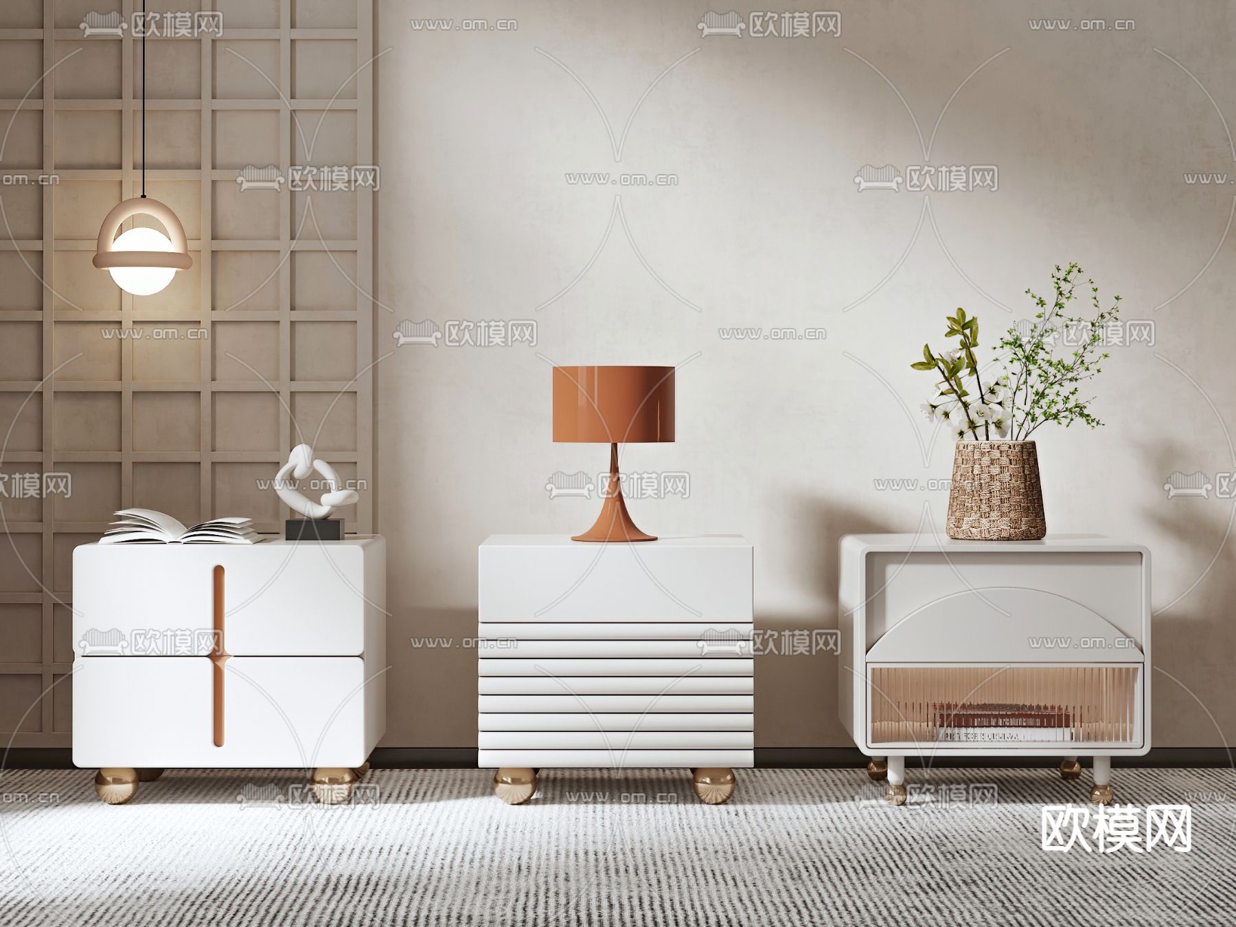 现代轻奢床头柜3d模型下载