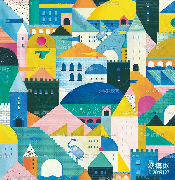 卡通城堡壁画壁纸全房下载（渲染图1）