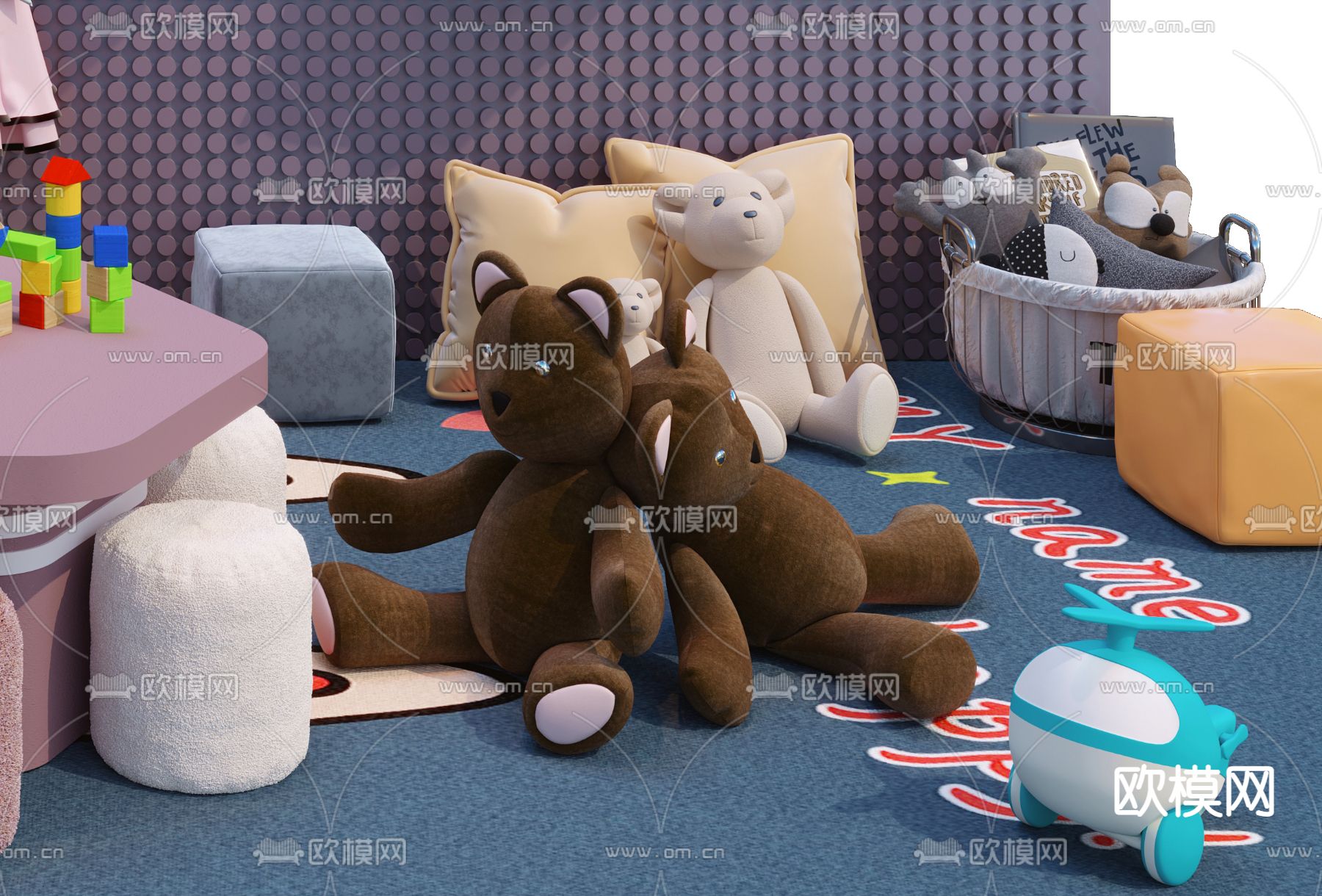 现代儿童毛绒玩具3d模型下载（渲染图2）