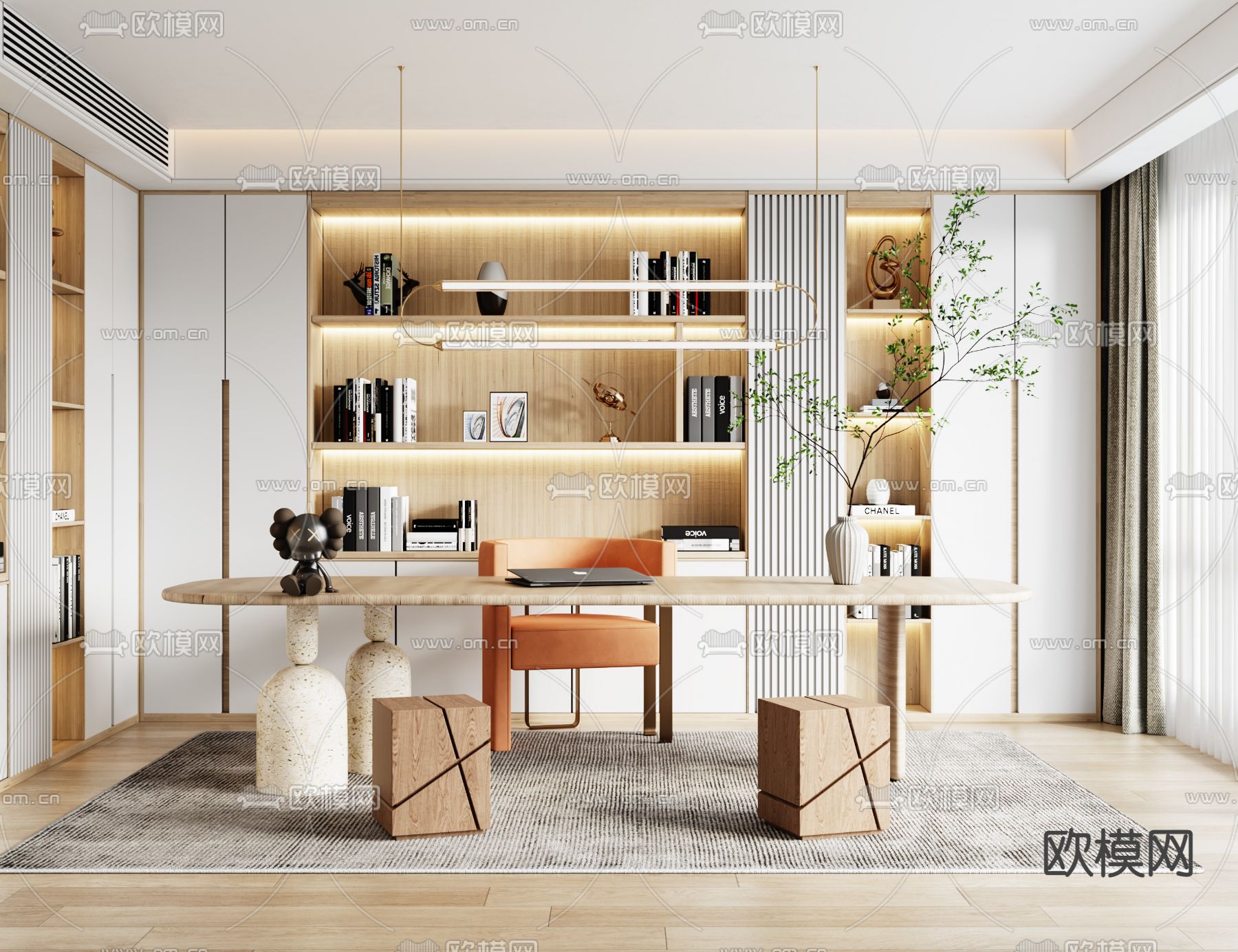 北欧书房su模型下载（渲染图1）