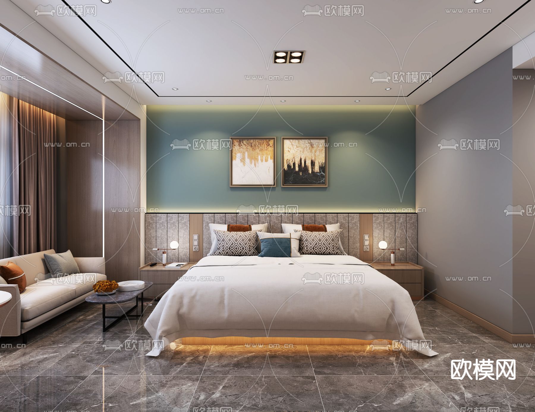 现代酒店客房免费3d模型下载（渲染图1）