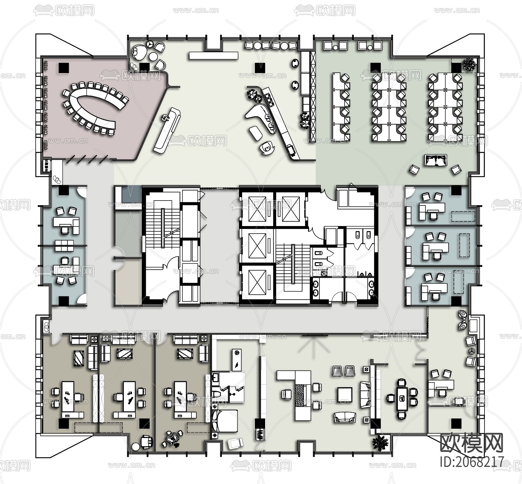 办公室平面cad施工图-免费3dmax模型库-欧模网