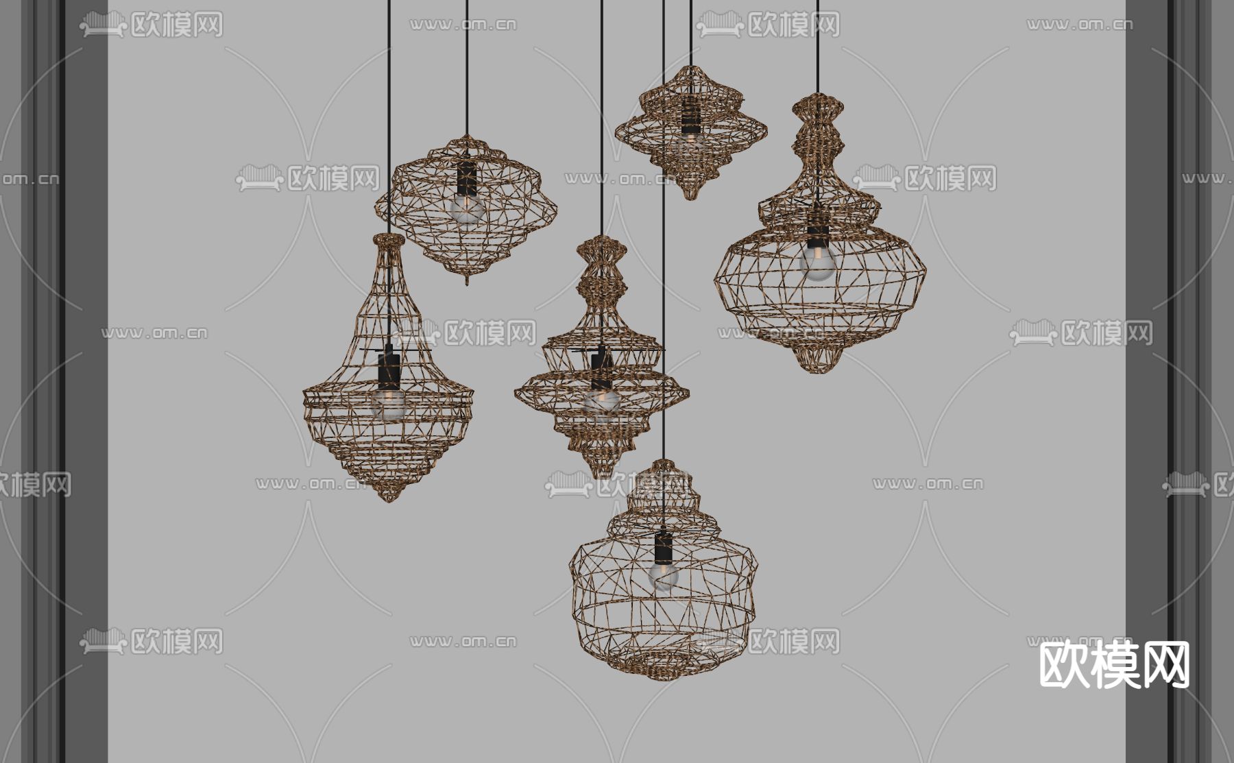 东南亚藤编吊灯su模型下载（渲染图2）