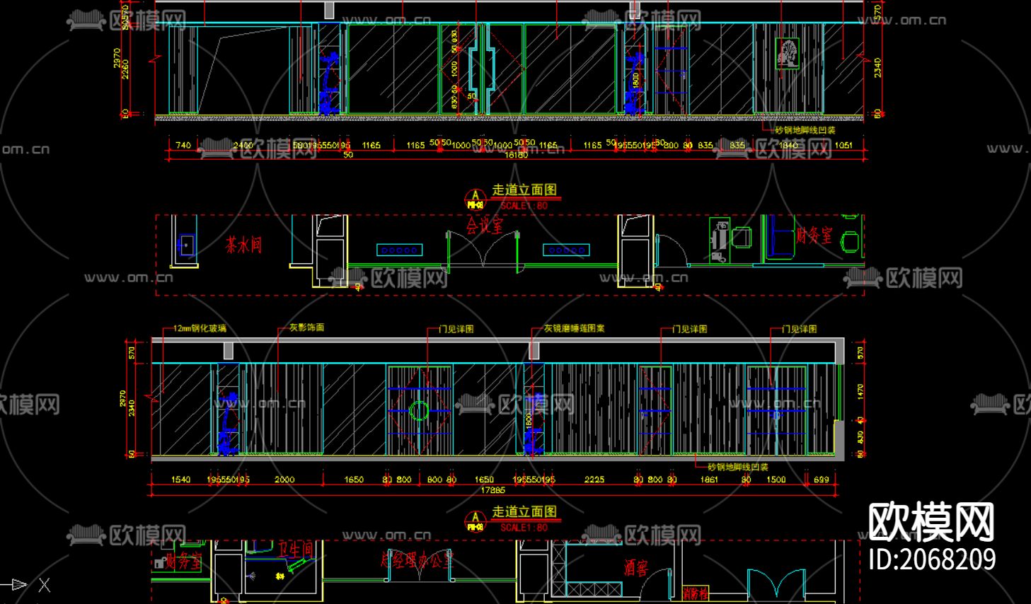 办公室cad施工图下载（渲染图7）
