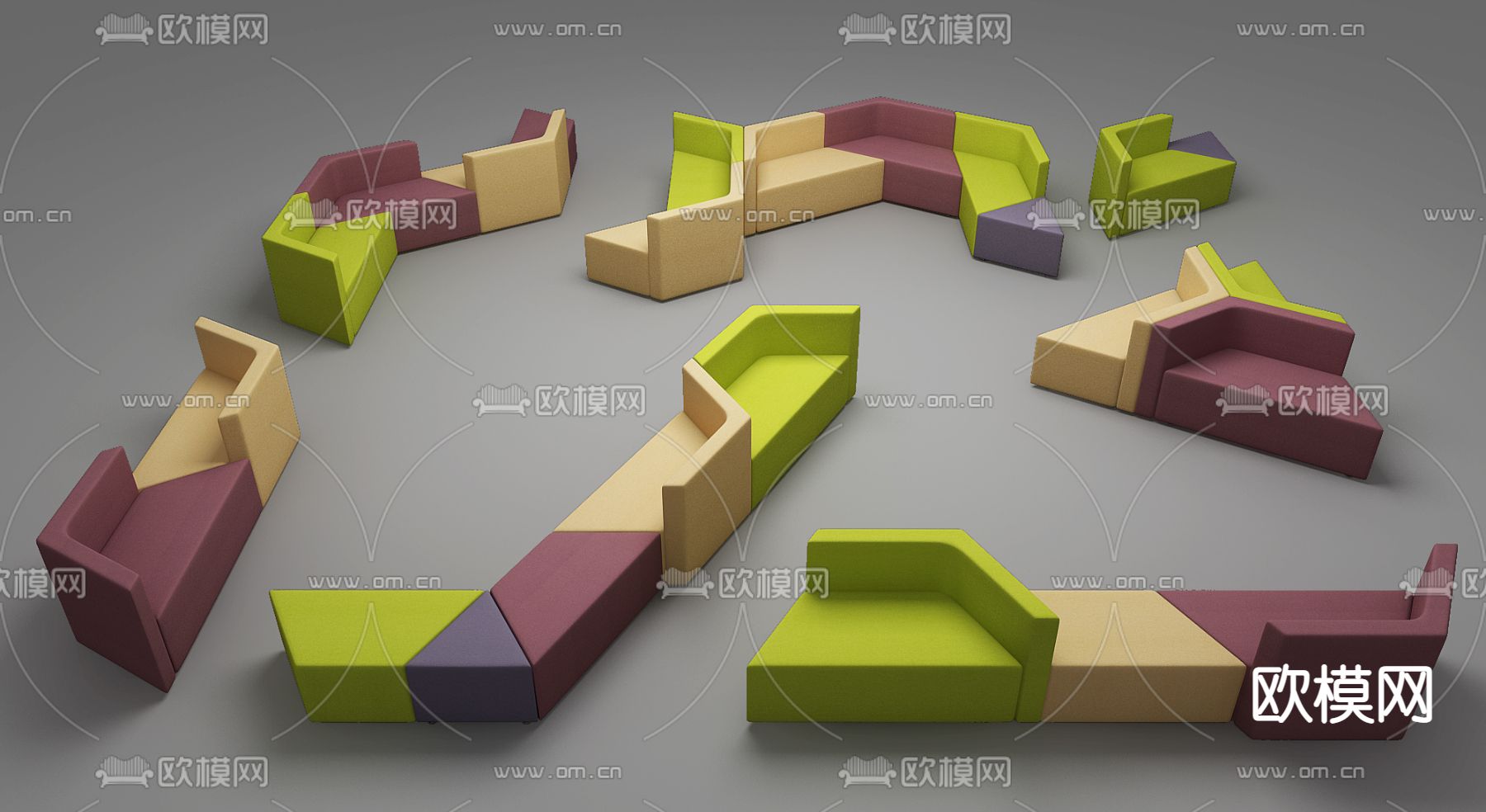 现代积木公共座椅免费3d模型下载