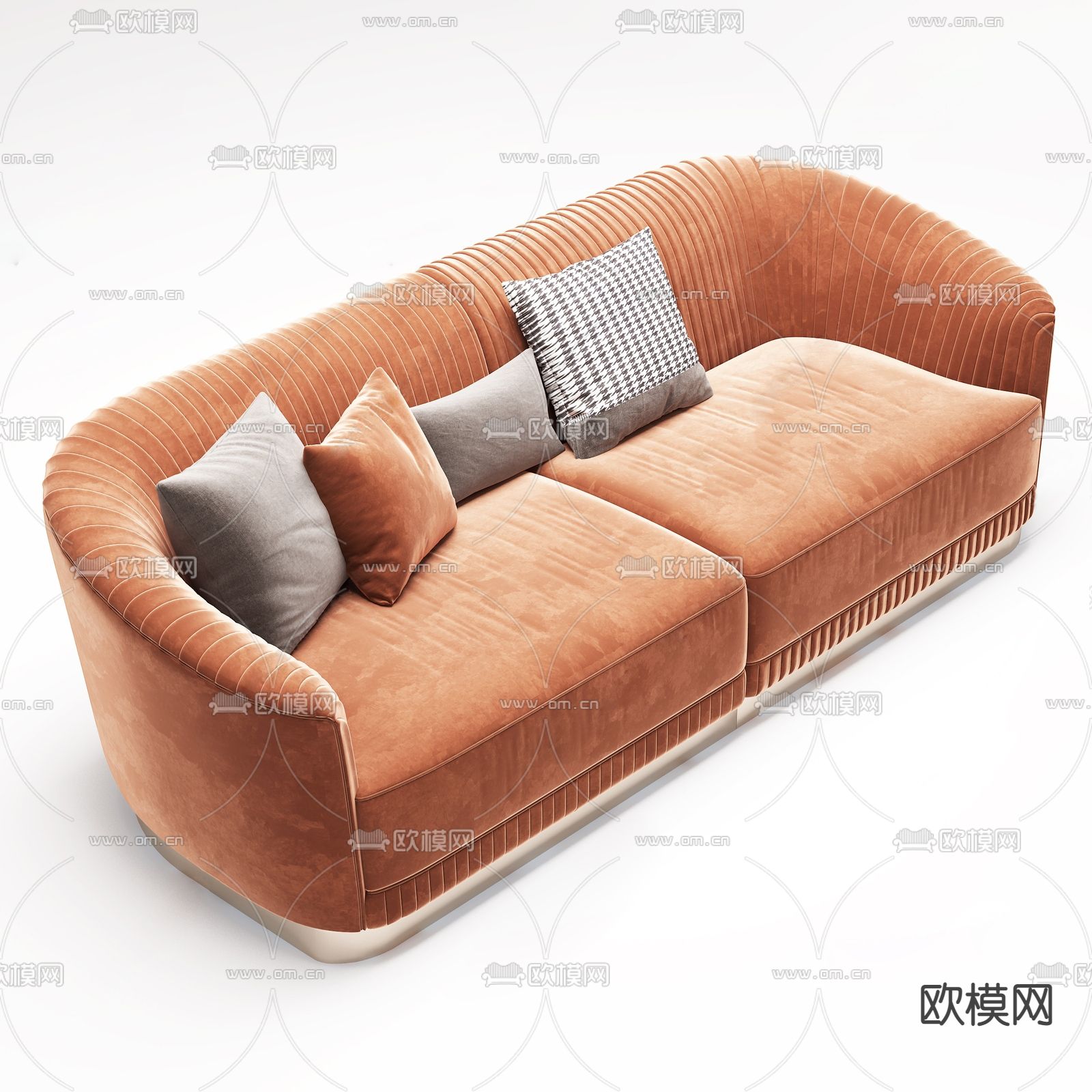 现代布艺橙色双人沙发3d模型下载