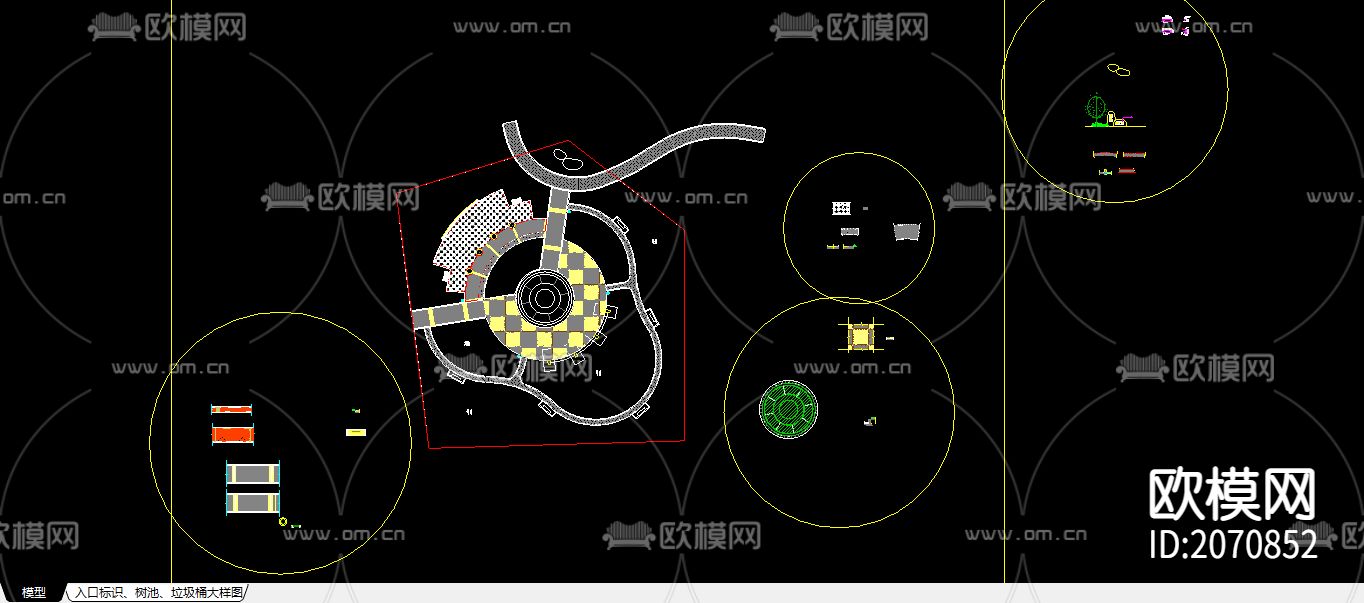 社区公园入口标识树池小品节点大样下载（渲染图1）