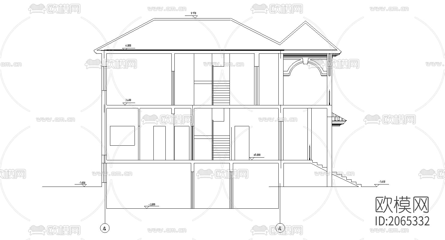 独栋别墅cad图纸下载（渲染图2）